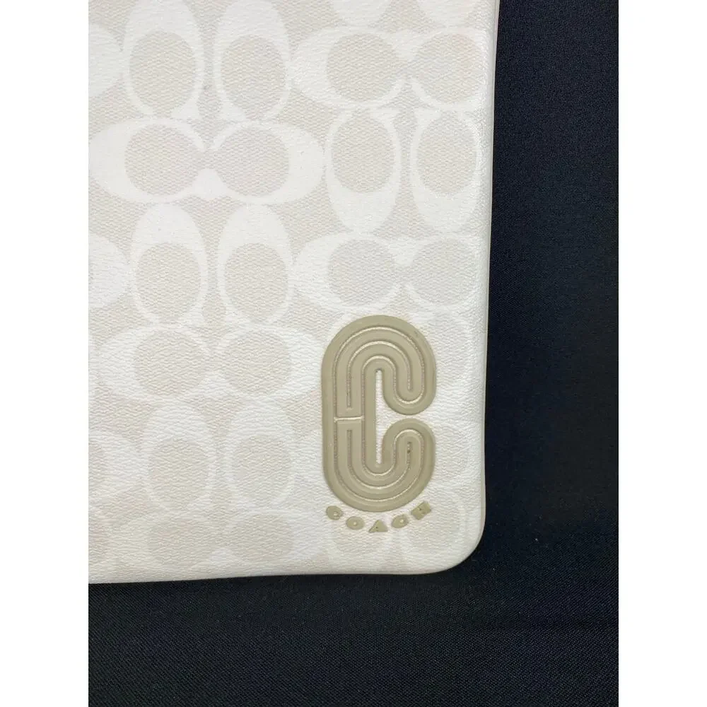 COACH Signature Canvas Large Pouch Chalk Steam Patch Clutch Bag 1314